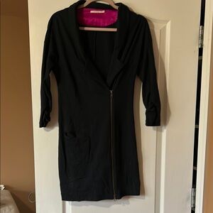 Black Zip-Up Dress with Pink Lining